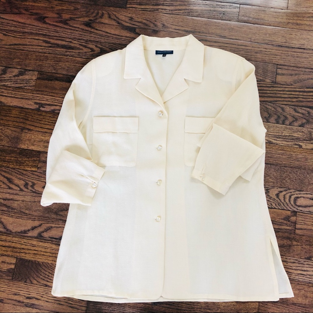 Adolfo Dominguez cream linen Pantsuit sz 10-L - Picture 2 of 8